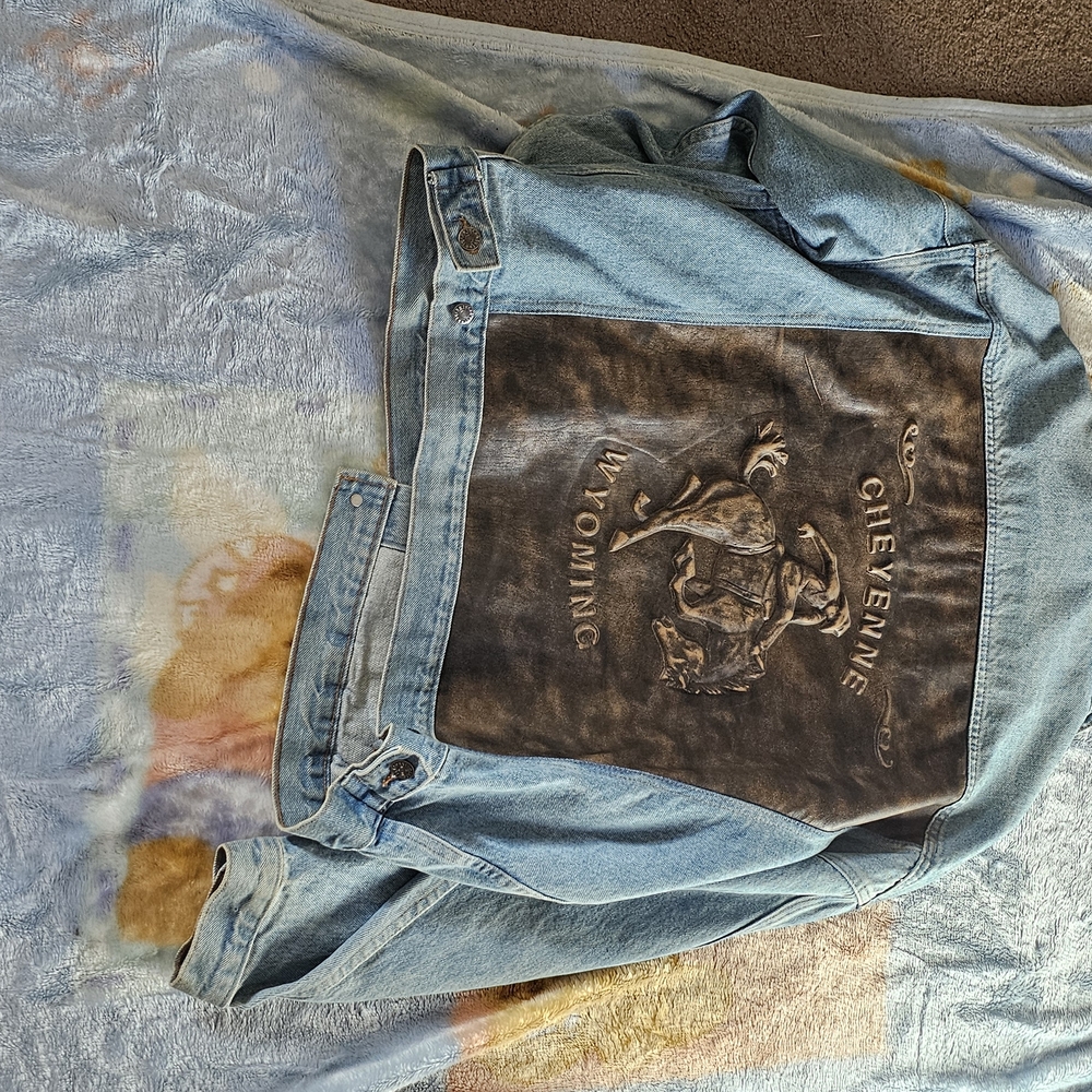 Vintage Denim Jacket with Wyoming Cheyenne Design